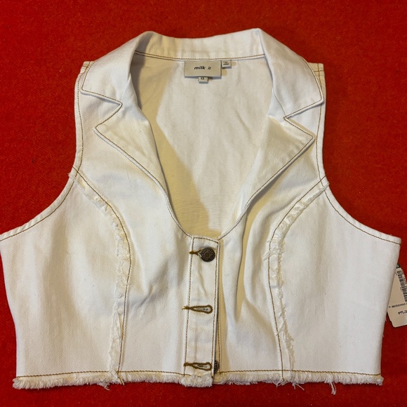 Milk It boho off white frayed cropped 100% cotton denim vest NWT - Picture 3 of 13